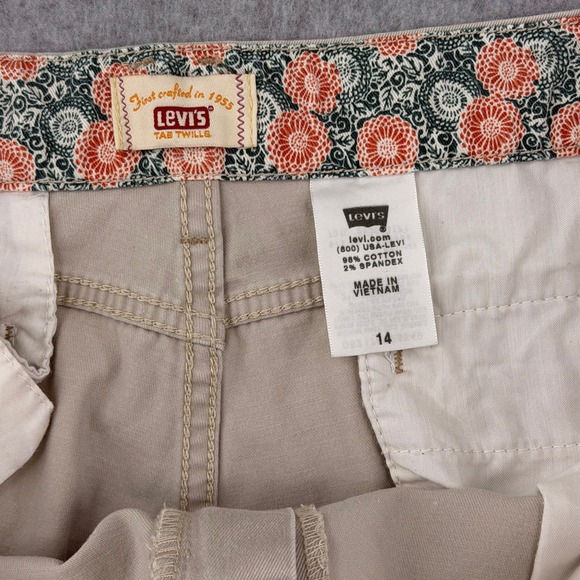 Levi's Pants - Levis Tab Twills Womens 14 Khaki Chino Pants Straight Leg Cropped Tan Stretch‎